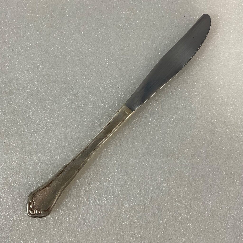 Vintage Silver Handle Stainless Table Knife 8in Ornate Flatware Utensil - Image 1