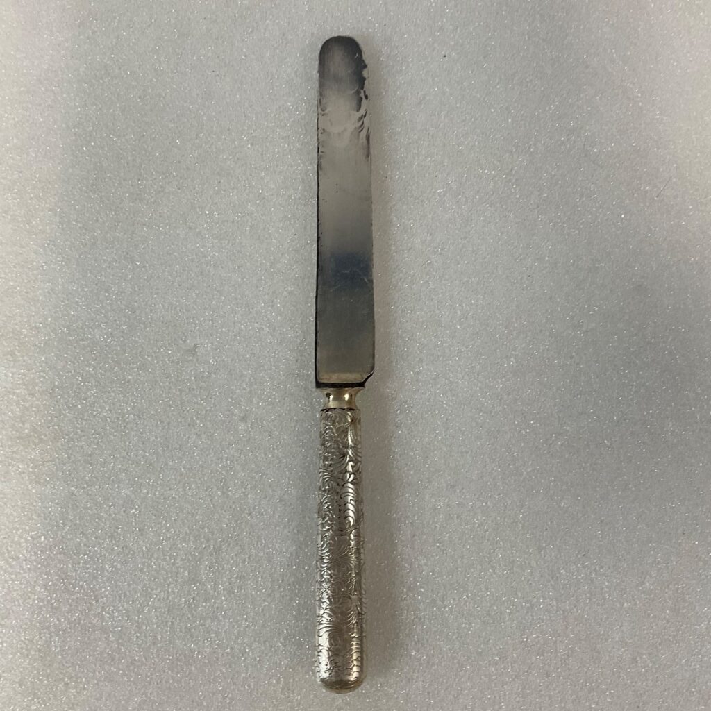 1847 Rogers Bros Silverplate Knife Pat May 17 1881 Embossed Floral Handle - Image 1
