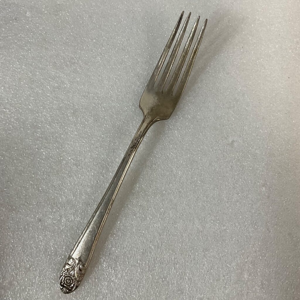 Vintage Melody Silverplate Dinner Fork 7in Floral Scroll Pattern Flatware - Image 1
