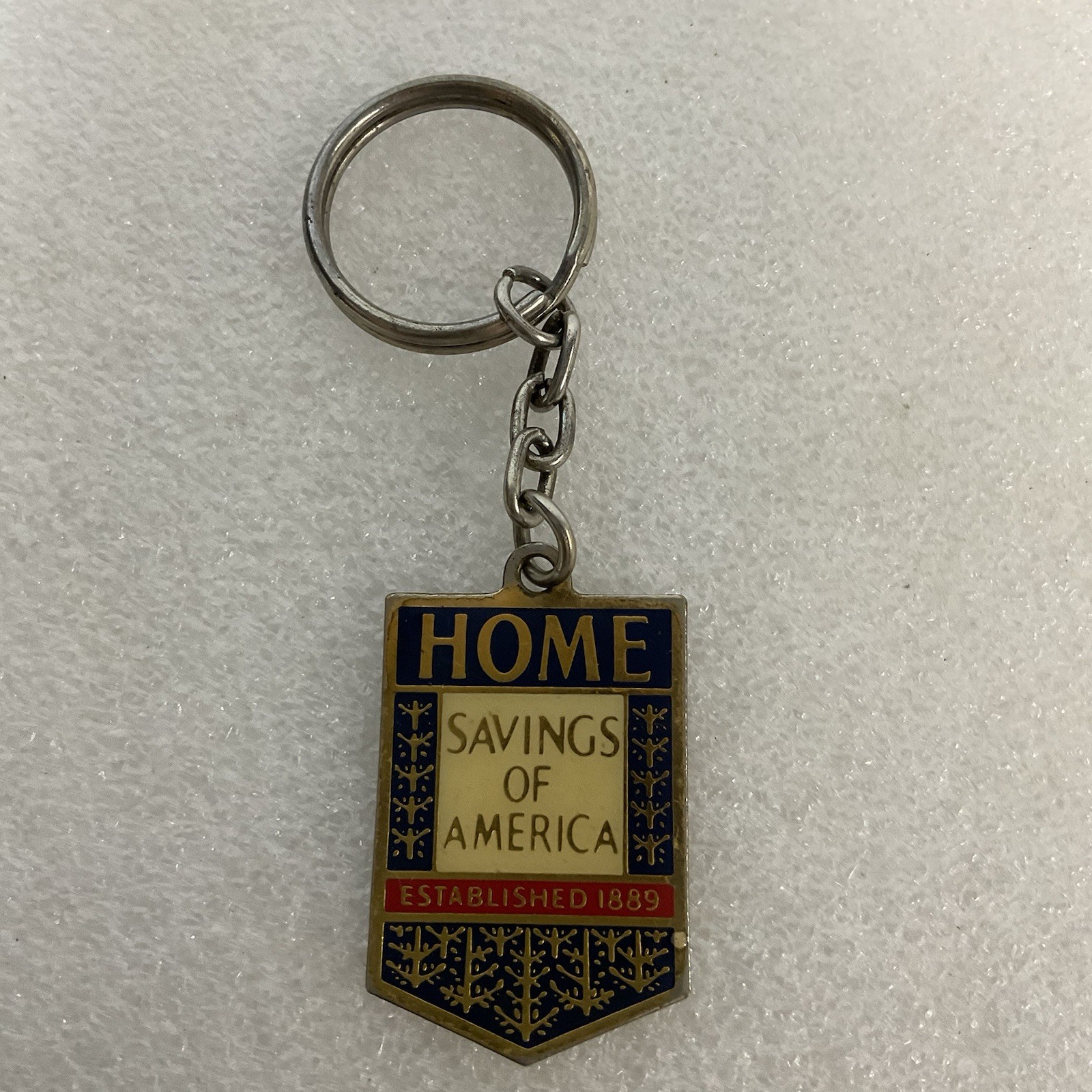 Vintage Home Savings of America Metal Keychain Bank Promo Taiwan 1889 Logo - Image 1