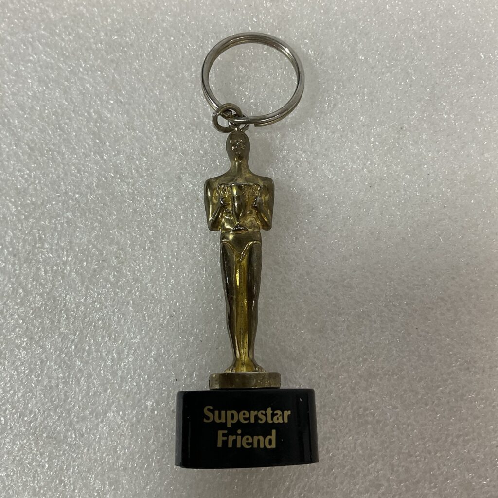 Vintage 1992 Superstar Friend Trophy Keychain Gold Tone Metal Award Gift - Image 1