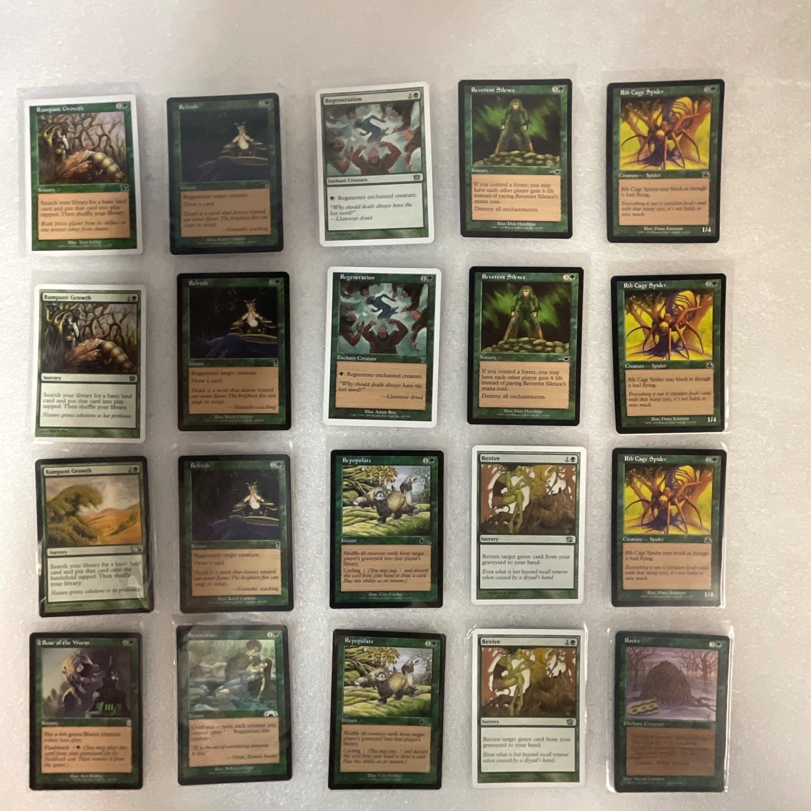 MTG 20 Card Green Lot Mixed Sets Rampant Growth Refresh Rib Cage Spider - Image 1
