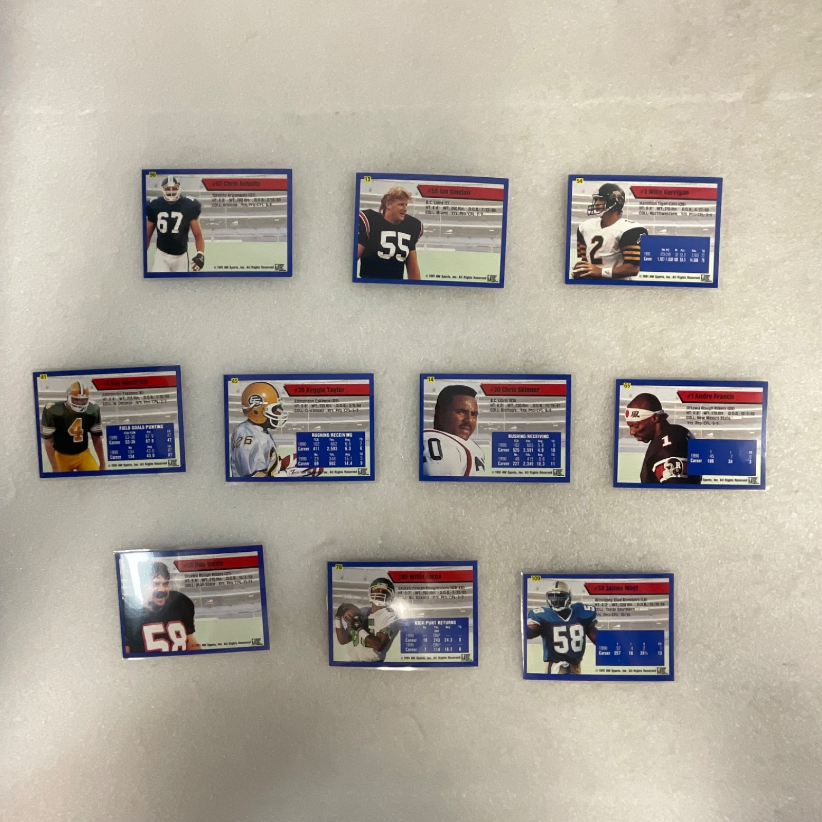 1991 All World CFL Football 10 Card Lot AW Sports Wild Card - Image 2