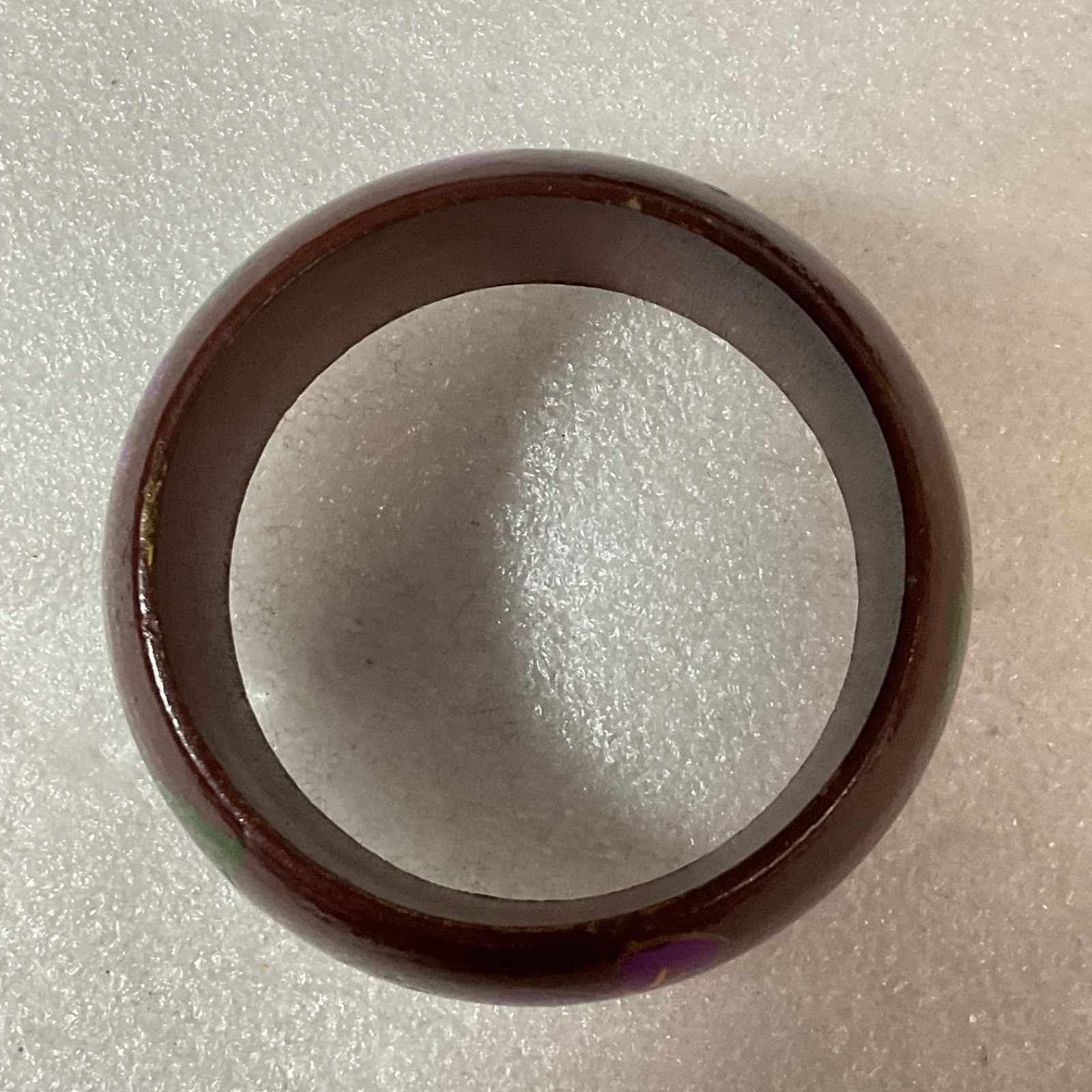 Vintage Hand Painted Wooden Bangle Bracelet Brown Floral Purple Flower 7" - Image 5
