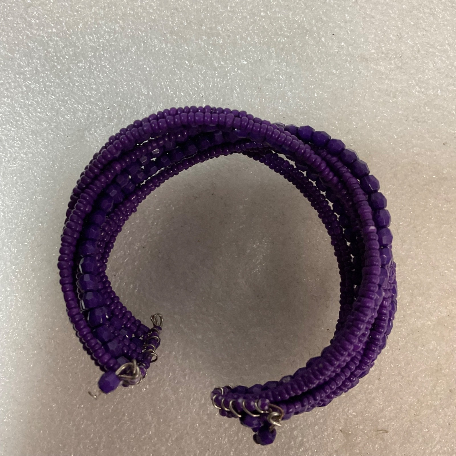 Purple Beaded Coil Wrap Bracelet Multi-Strand Seed Beads Cuff Fashion Jewelry - Image 2