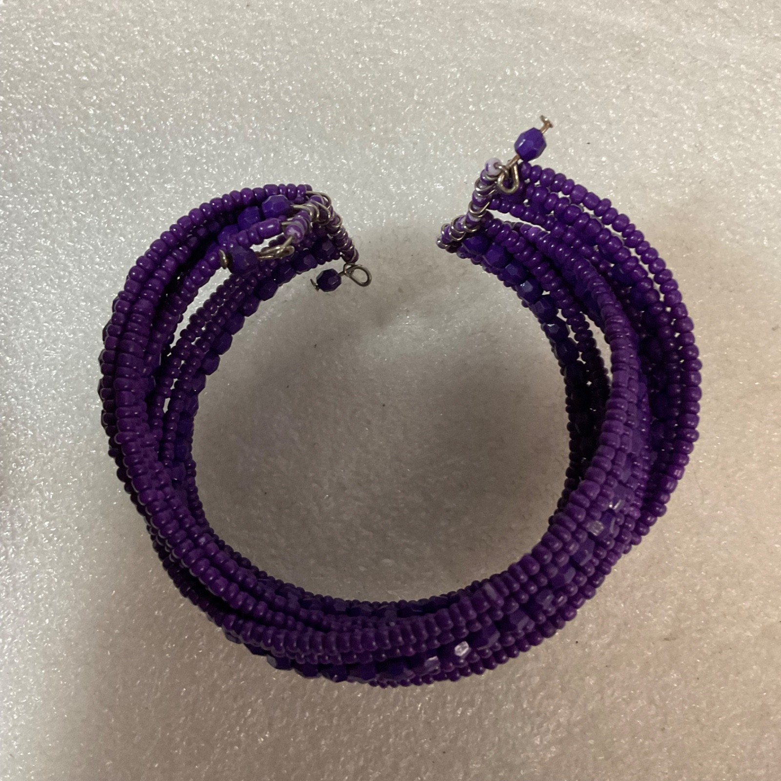 Purple Beaded Coil Wrap Bracelet Multi-Strand Seed Beads Cuff Fashion Jewelry - Image 3