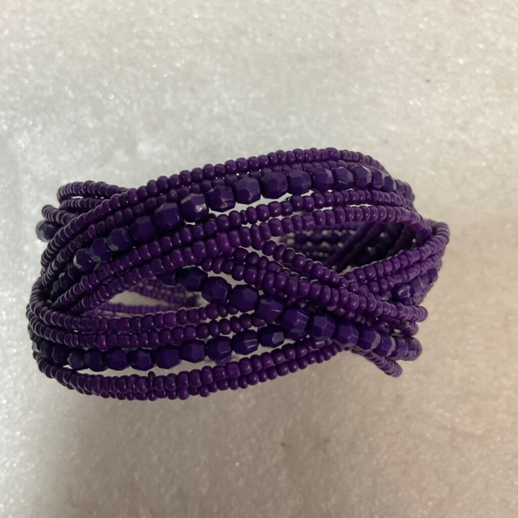 Purple Beaded Coil Wrap Bracelet Multi-Strand Seed Beads Cuff Fashion Jewelry - Image 1