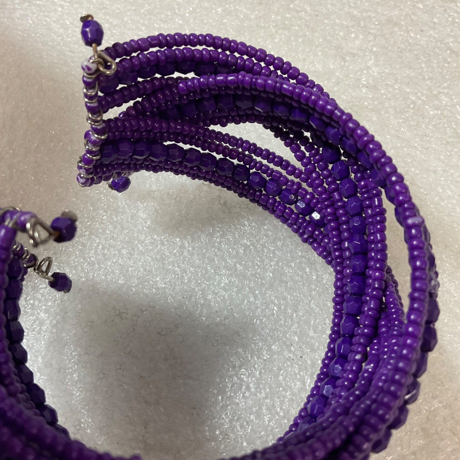 Purple Beaded Coil Wrap Bracelet Multi-Strand Seed Beads Cuff Fashion Jewelry - Image 4