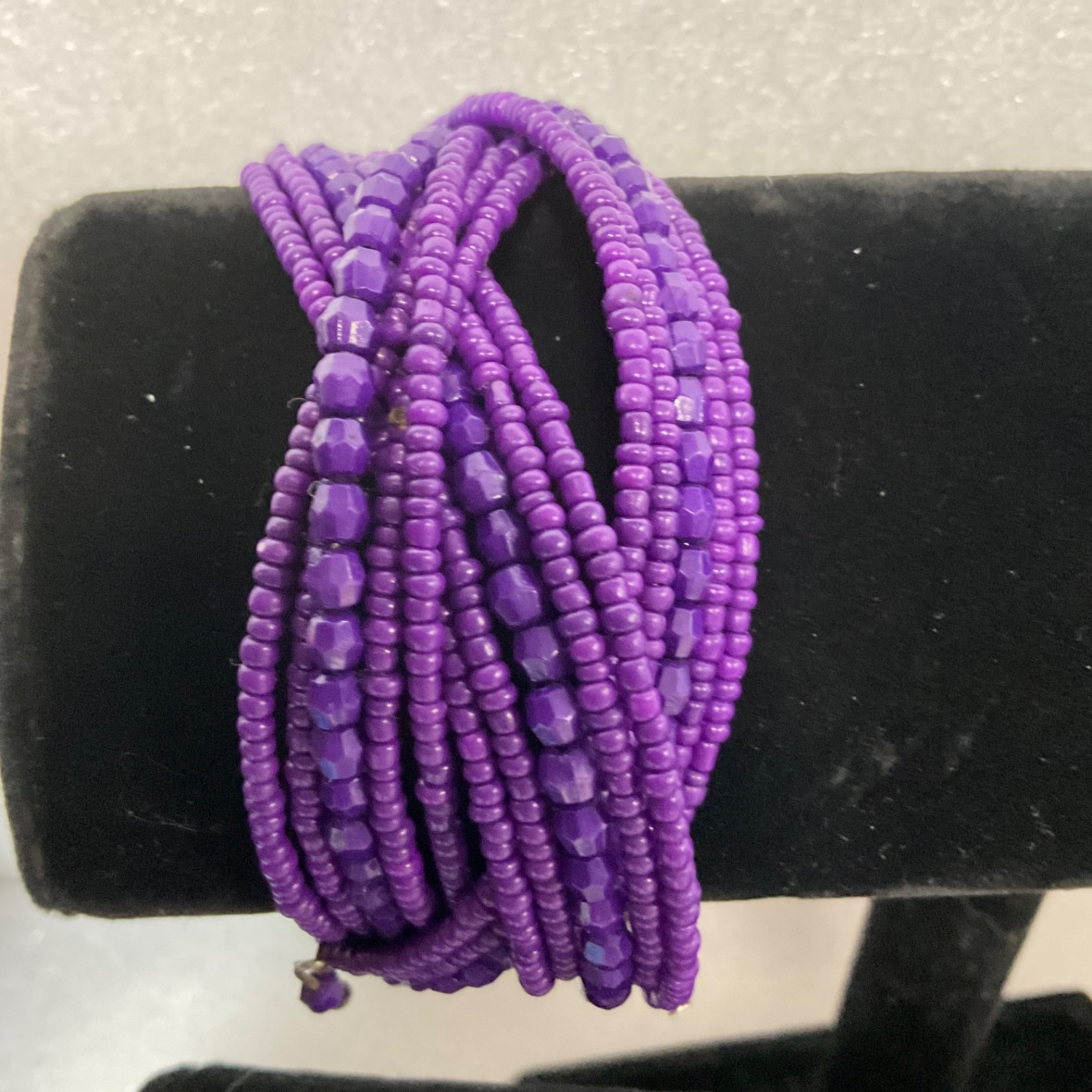 Purple Beaded Coil Wrap Bracelet Multi-Strand Seed Beads Cuff Fashion Jewelry - Image 8