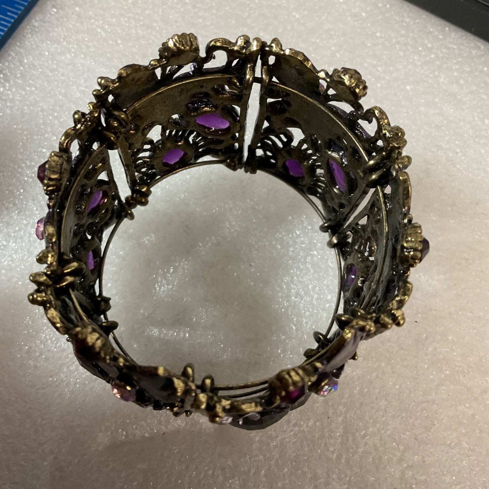 VTG Gothic Purple Crystal Butterfly Wide 6" Cuff Bracelet Boho Statement Jewelry - Image 5
