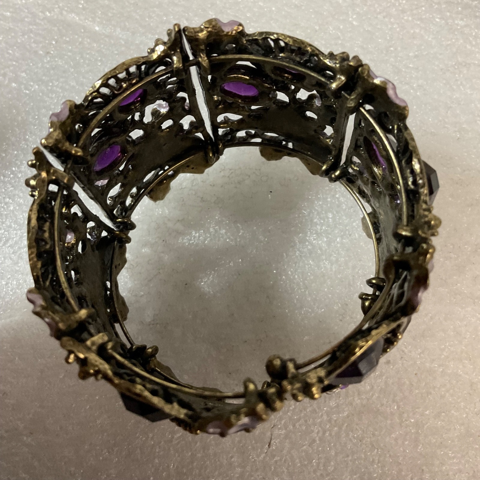 VTG Gothic Purple Crystal Butterfly Wide 6" Cuff Bracelet Boho Statement Jewelry - Image 4
