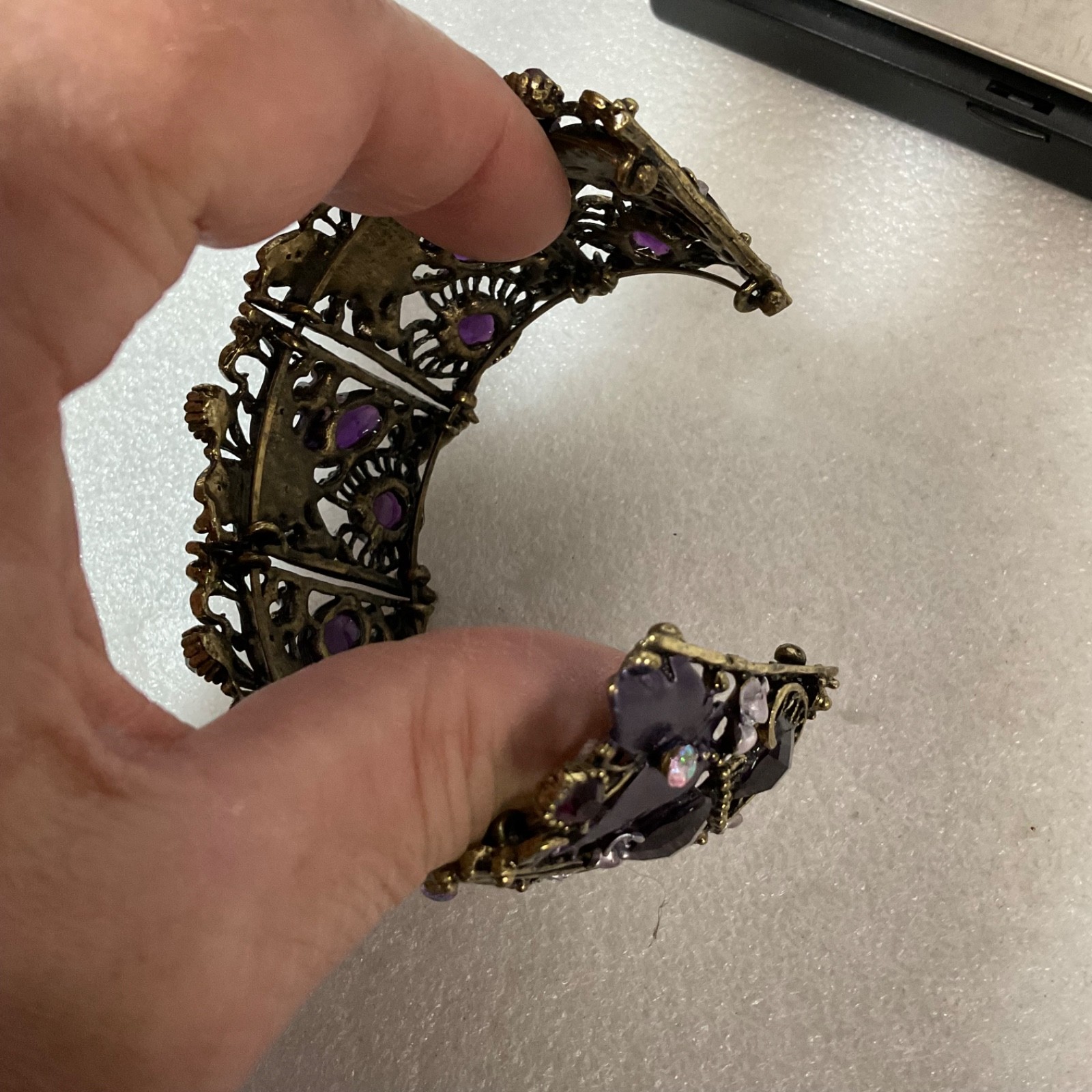 VTG Gothic Purple Crystal Butterfly Wide 6" Cuff Bracelet Boho Statement Jewelry - Image 9