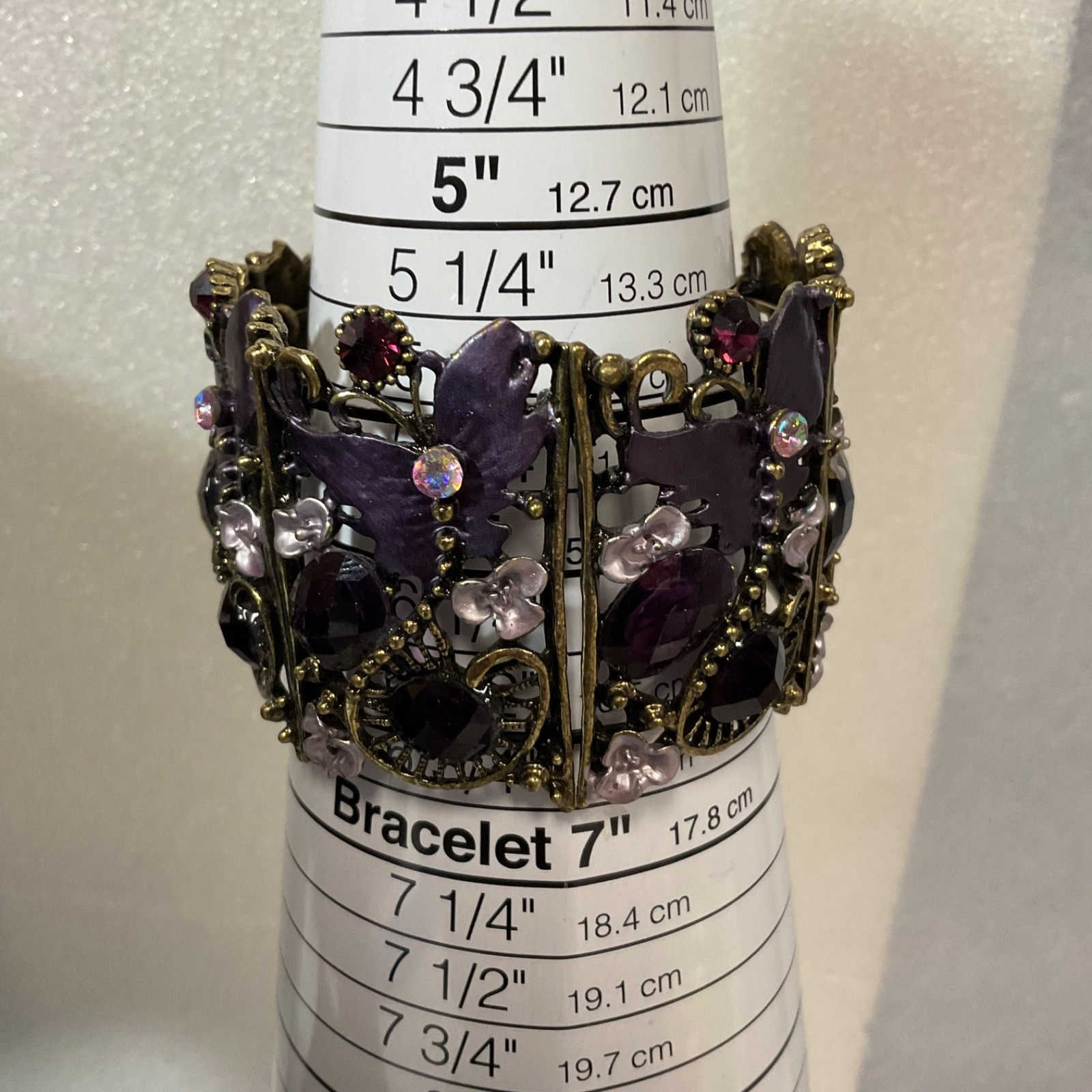 VTG Gothic Purple Crystal Butterfly Wide 6" Cuff Bracelet Boho Statement Jewelry - Image 13