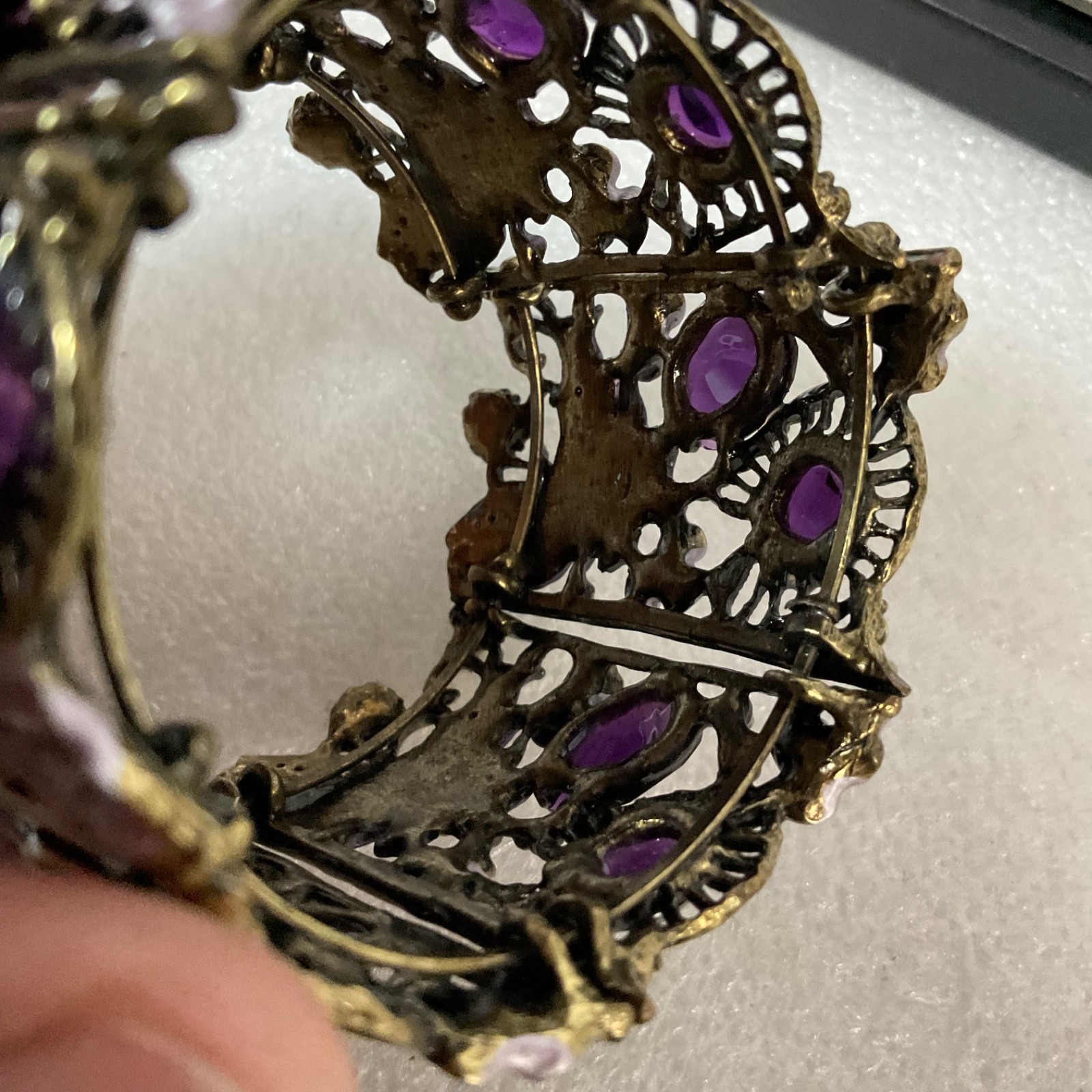 VTG Gothic Purple Crystal Butterfly Wide 6" Cuff Bracelet Boho Statement Jewelry - Image 10