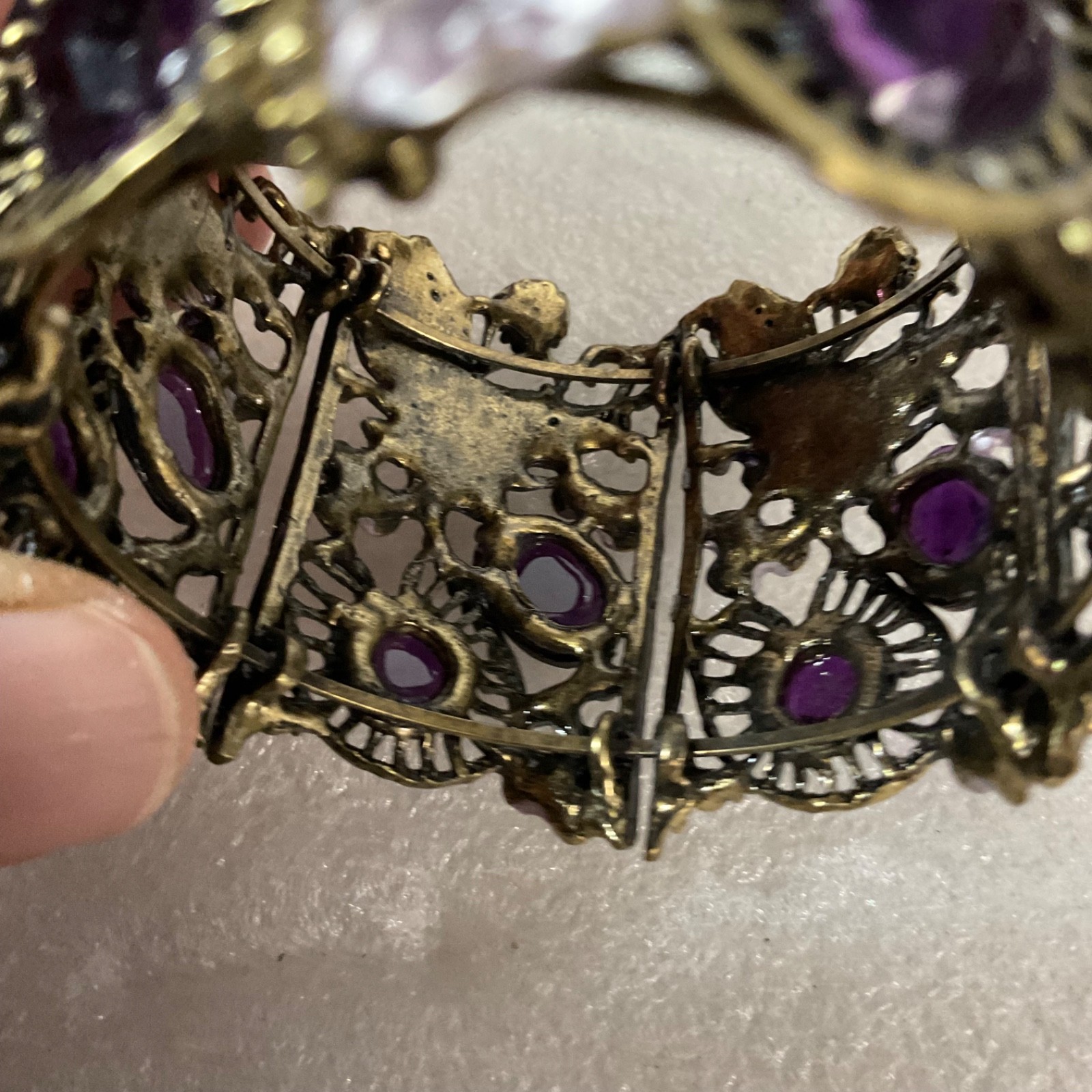 VTG Gothic Purple Crystal Butterfly Wide 6" Cuff Bracelet Boho Statement Jewelry - Image 11