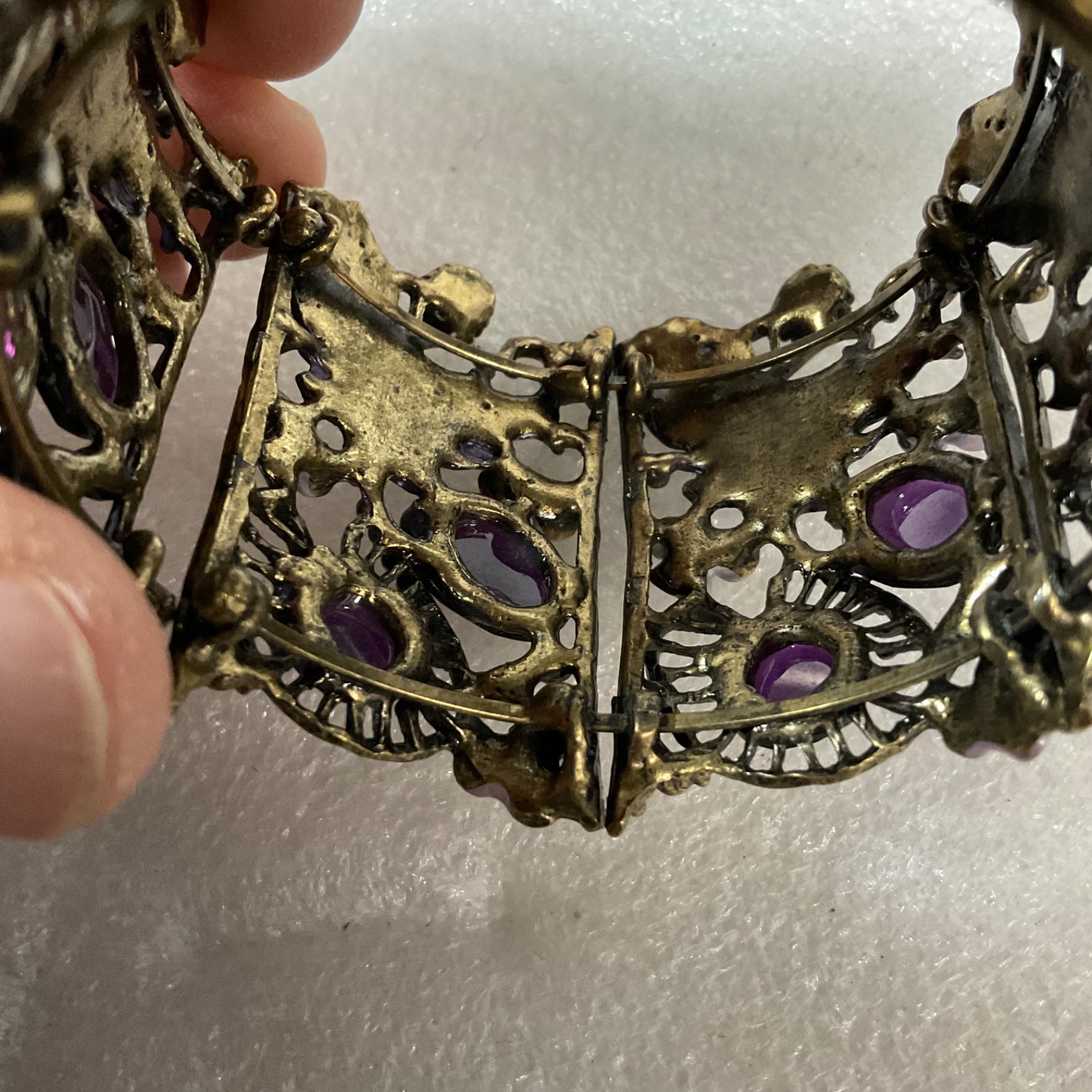 VTG Gothic Purple Crystal Butterfly Wide 6" Cuff Bracelet Boho Statement Jewelry - Image 12