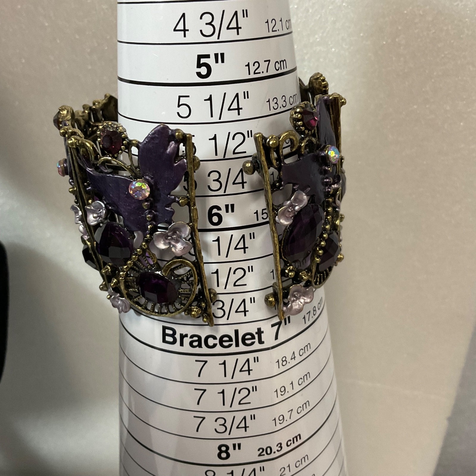 VTG Gothic Purple Crystal Butterfly Wide 6" Cuff Bracelet Boho Statement Jewelry - Image 14