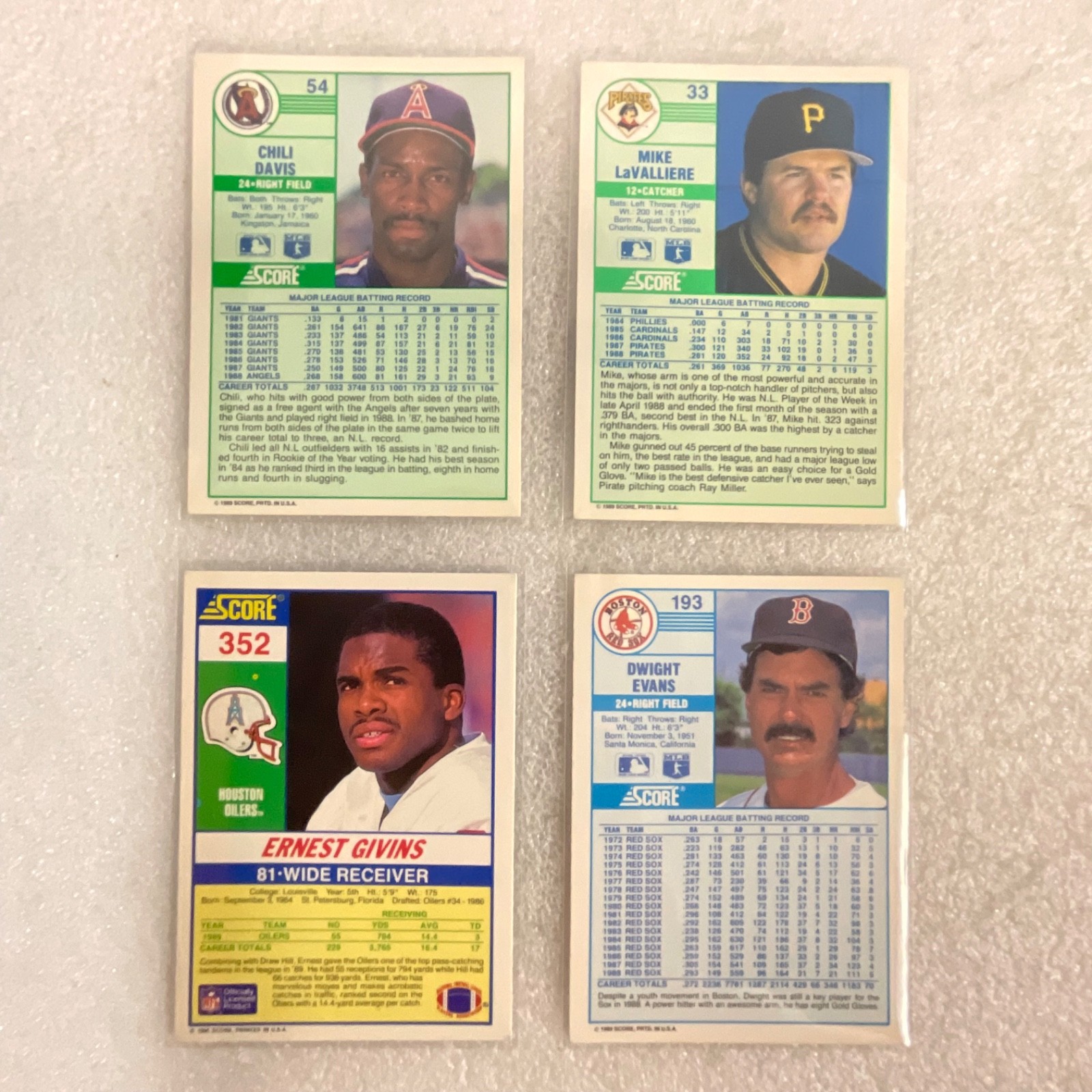 1989-1990 Score MLB NFL Card Lot 40 Schmidt Larkin Singletary - Image 8