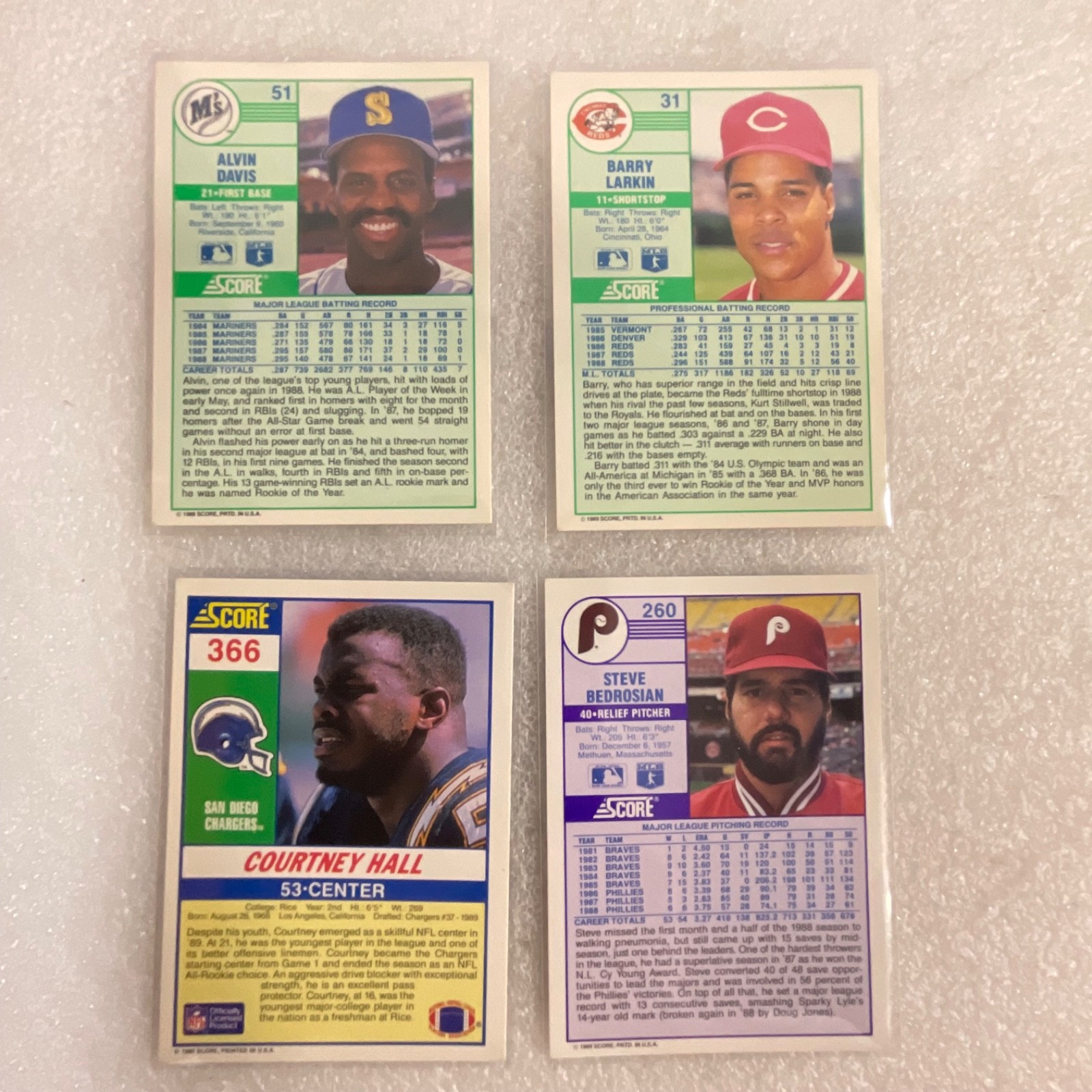 1989-1990 Score MLB NFL Card Lot 40 Schmidt Larkin Singletary - Image 12