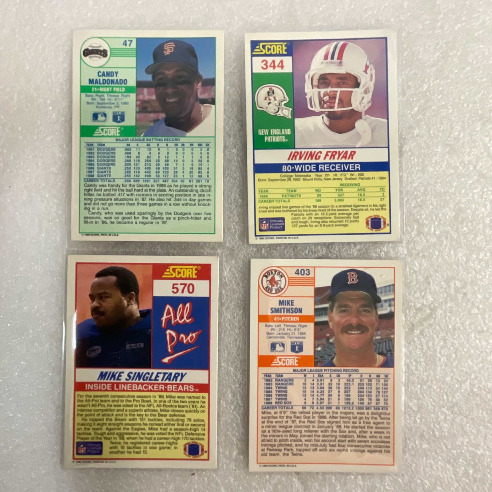 1989-1990 Score MLB NFL Card Lot 40 Schmidt Larkin Singletary - Image 20