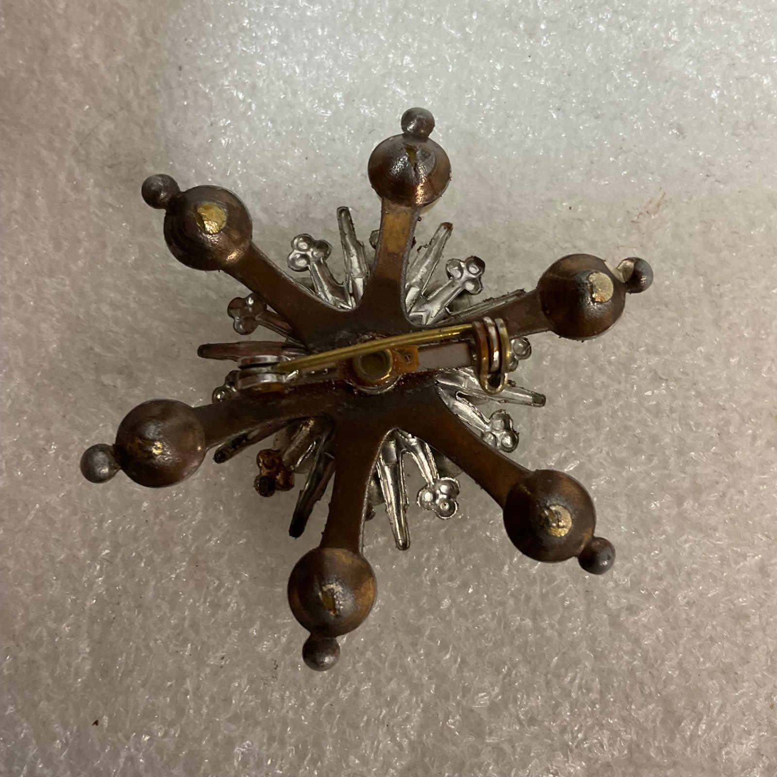 Vintage Starburst Brooch Rhinestone Faux Pearl Pin Costume Jewelry 2" - Image 2