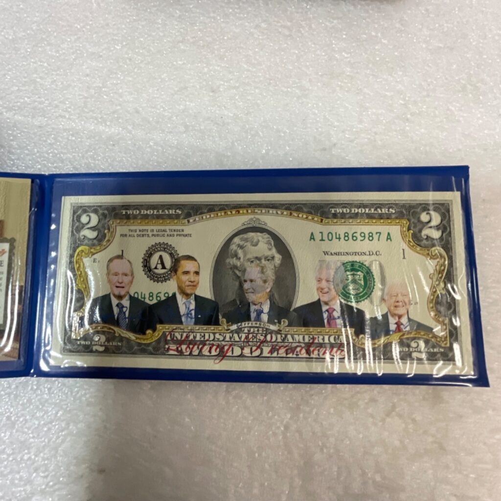 Living Presidents $2 Bill Colorized Commemorative Banknote COA & Display Case - Image 1
