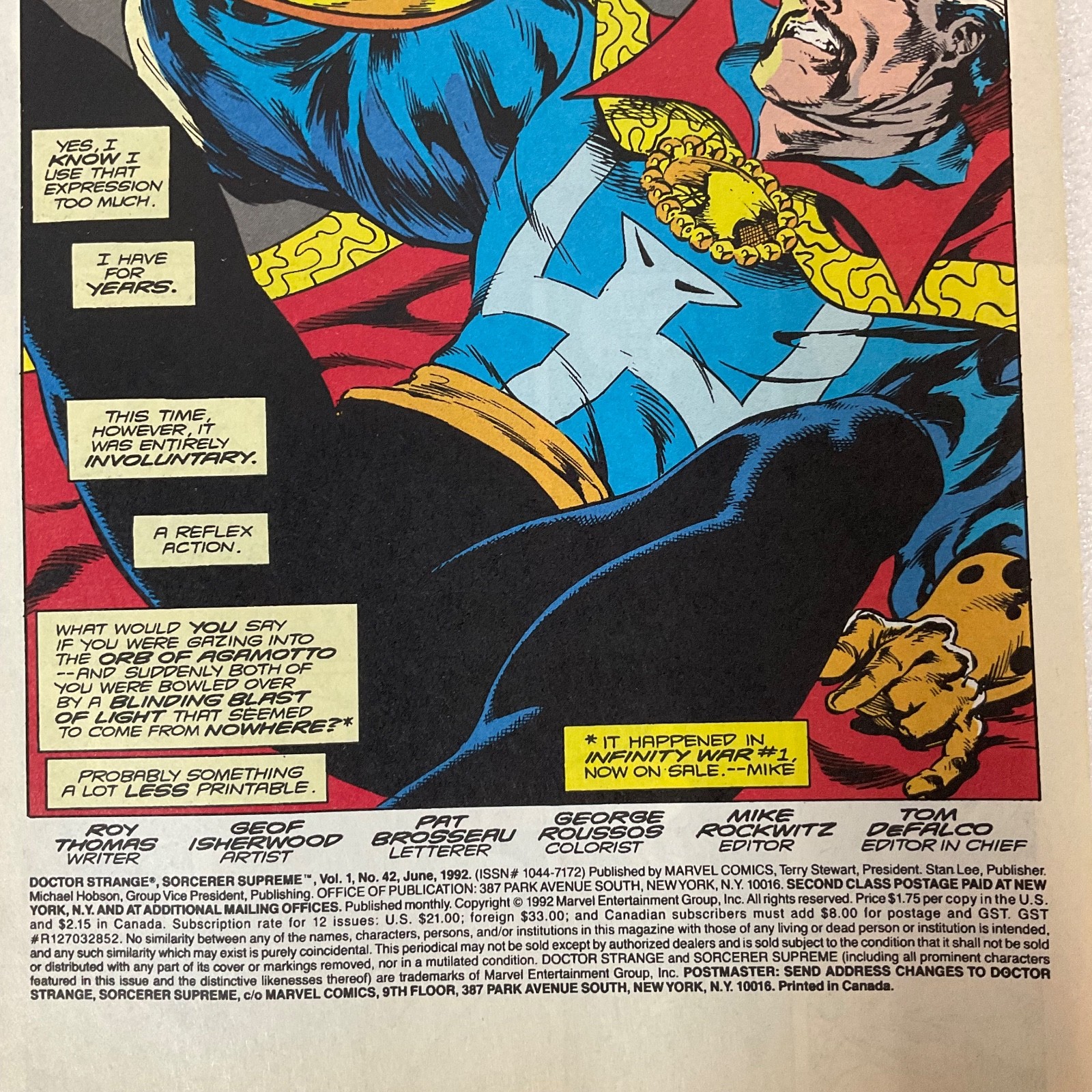 Doctor Strange Sorcerer Supreme #42 Marvel Comic 1992 Galactus Infinity War Cros - Image 4