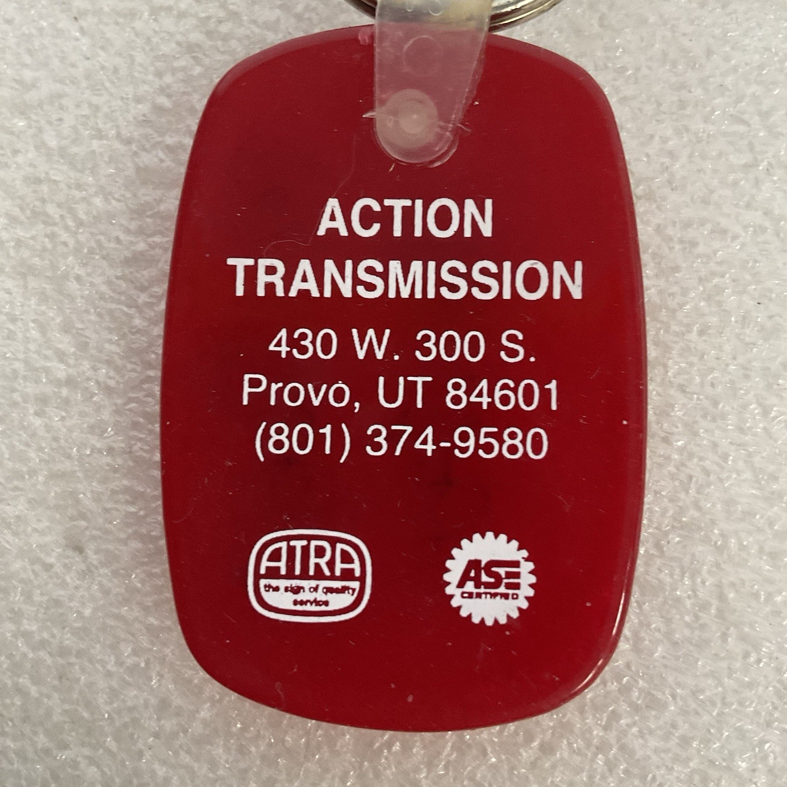 Vintage Action Transmission Provo UT Red Plastic Keychain ASE ATRA Promo Key Fob - Image 3