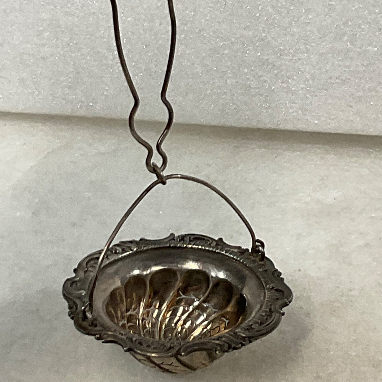 Ornate Silver Tea Strainer Basket with Wire Clip 3 in 32.13g - Image 11