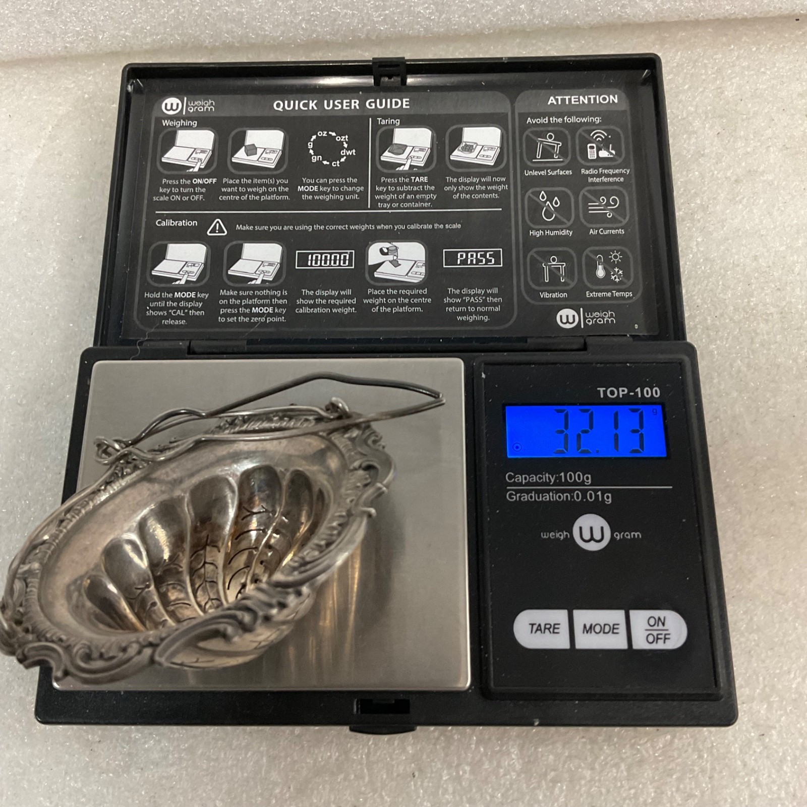 Ornate Silver Tea Strainer Basket with Wire Clip 3 in 32.13g - Image 15