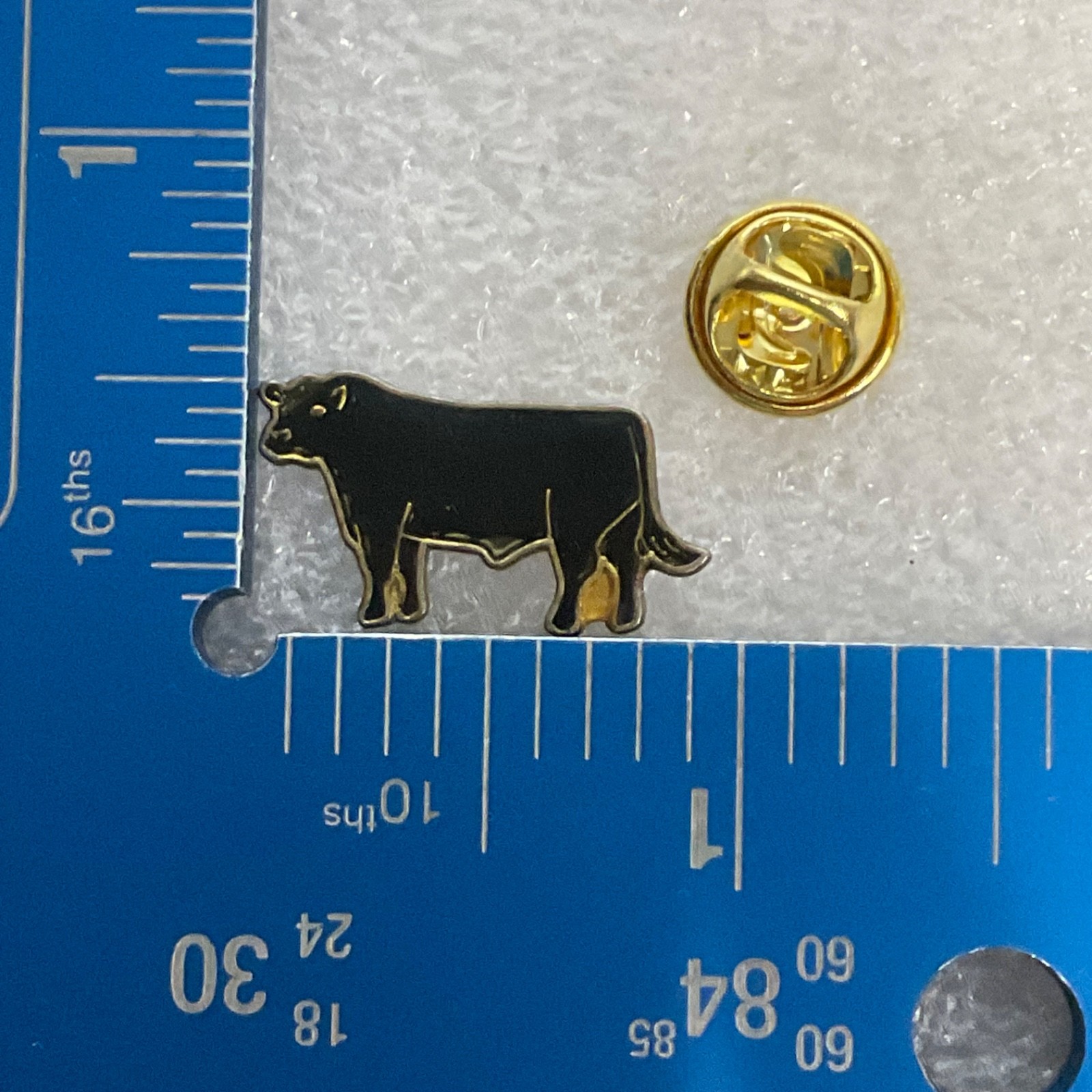 Vintage Black Cow Lapel Pin 1in Gold Tone Outline Enamel Farm Animal Brooch - Image 3