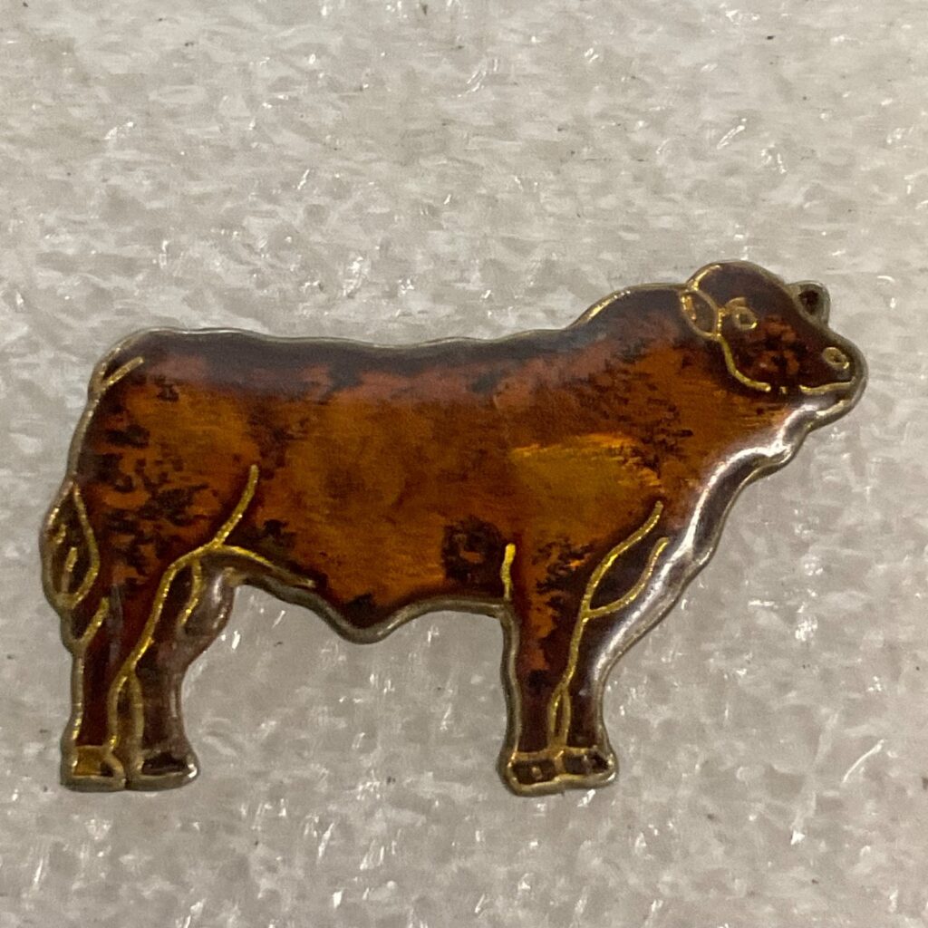 Vintage Golden Brown Cow Lapel Pin 1in Enamel Metal Farm Animal Collectible - Image 1