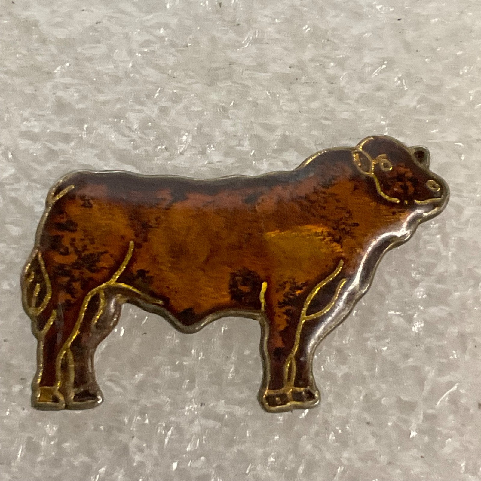 Vintage Golden Brown Cow Lapel Pin 1in Enamel Metal Farm Animal Collectible - Image 1