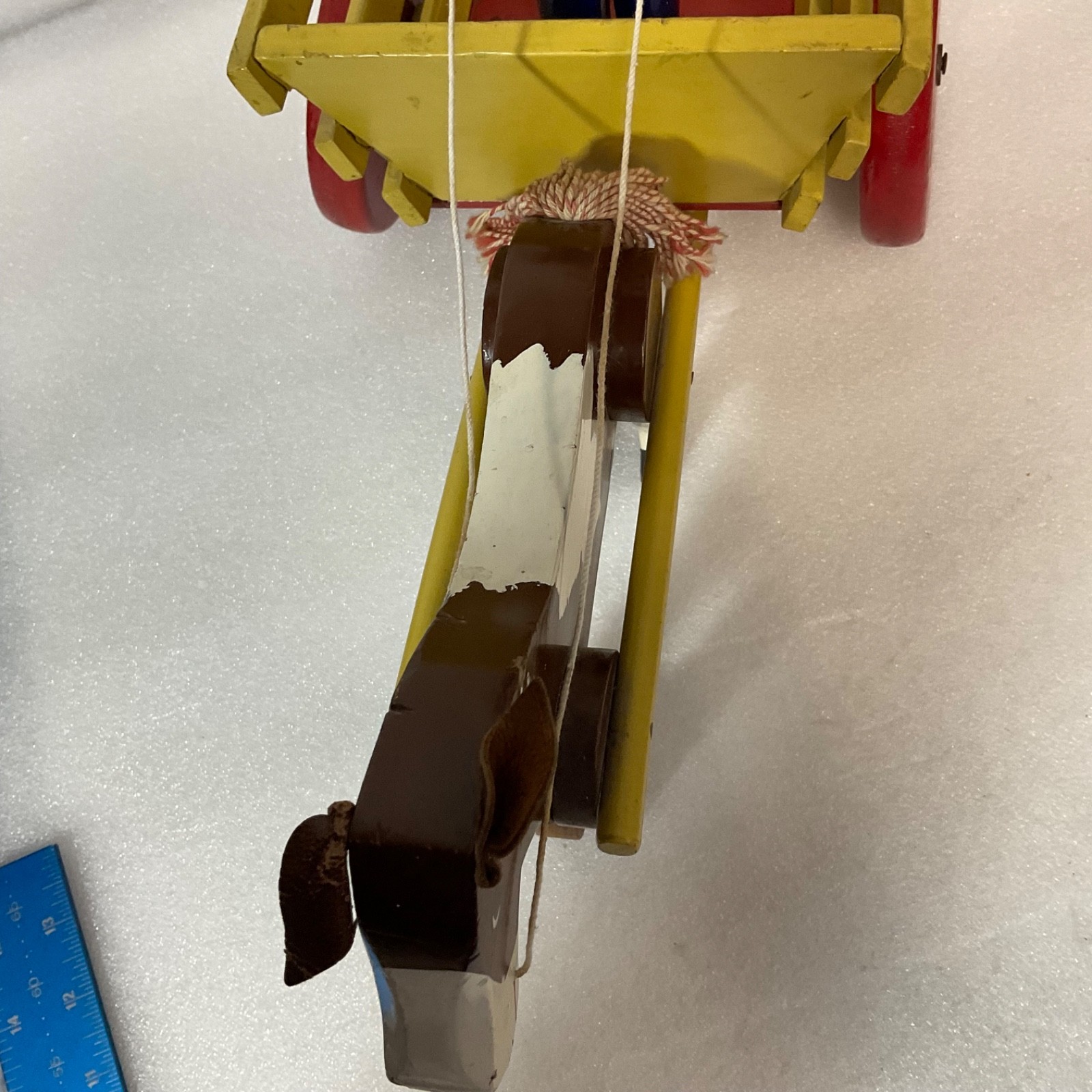 Vintage Wooden Horse Drawn Cart Toy w/ Man Driver Folk Art Hand Painted 17 - Image 15