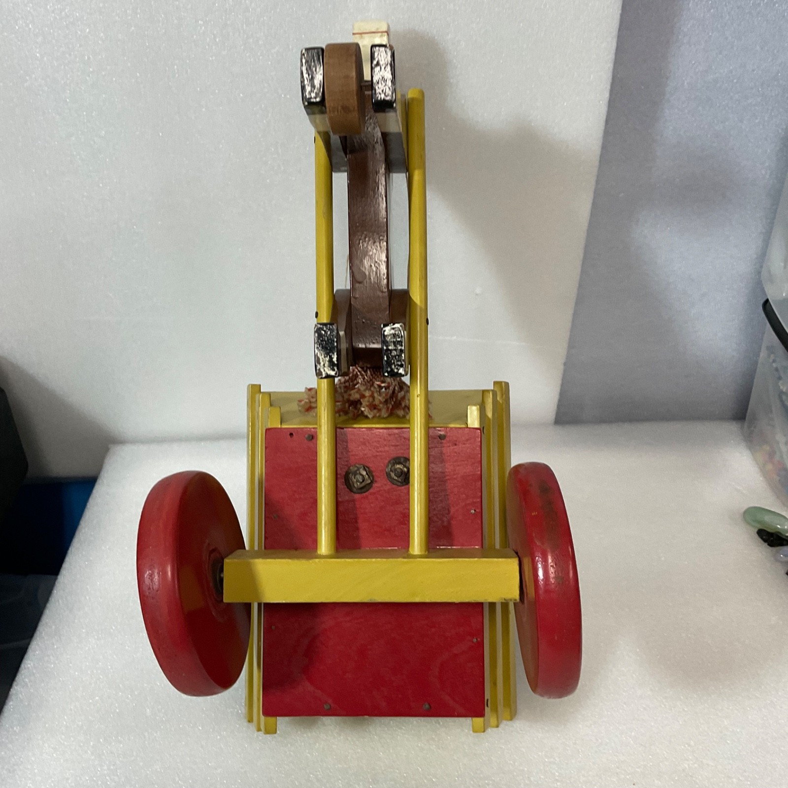 Vintage Wooden Horse Drawn Cart Toy w/ Man Driver Folk Art Hand Painted 17 - Image 16