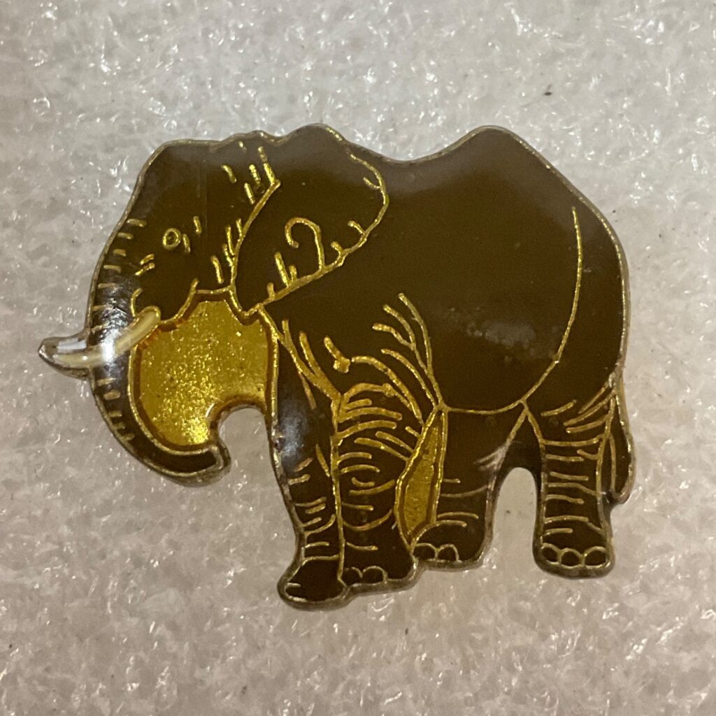Vintage Elephant Pin Brown & Gold Tone Enamel 1in Animal Lapel Brooch - Image 1