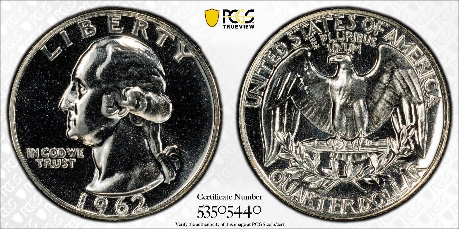 1962 25C United States Washington Quarter PCGS PR67 Cert#53505440 - Image 1