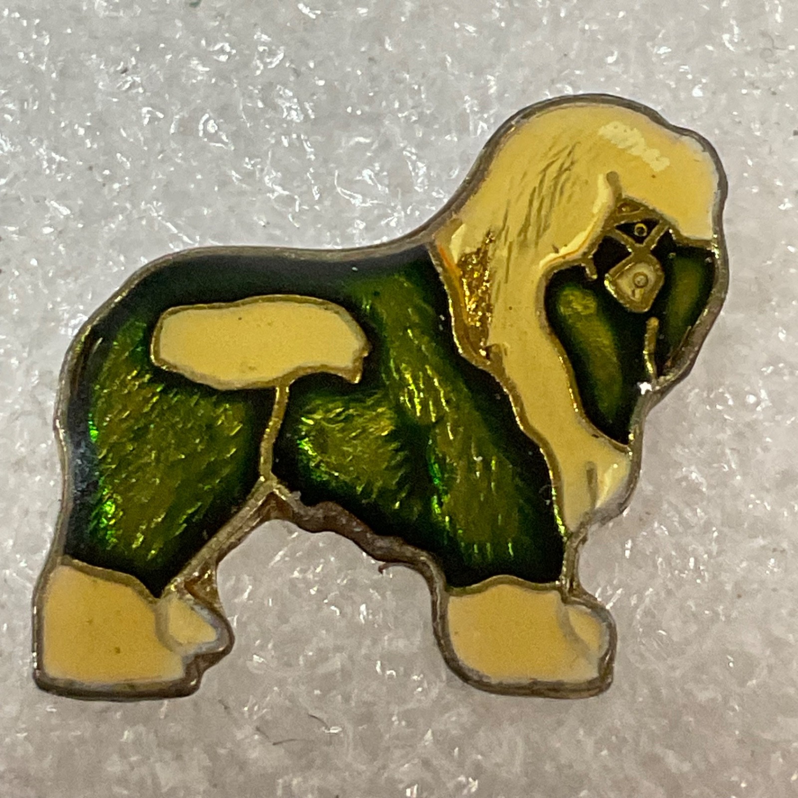 Vintage Shetland Sheepdog Lapel Pin Green Gold Tone Enamel Dog 0.75in - Image 1