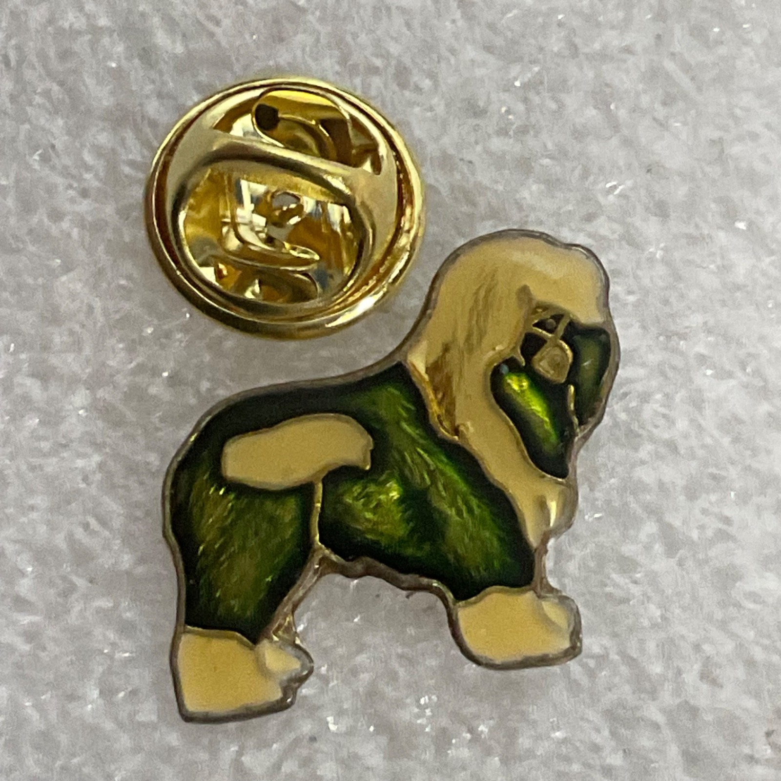 Vintage Shetland Sheepdog Lapel Pin Green Gold Tone Enamel Dog 0.75in - Image 5