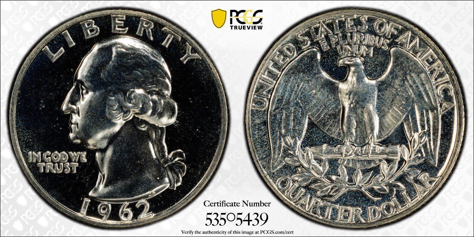 1962 25C United States Washington Quarter PCGS PR66 Gold Shield Cert#53505439 - Image 1