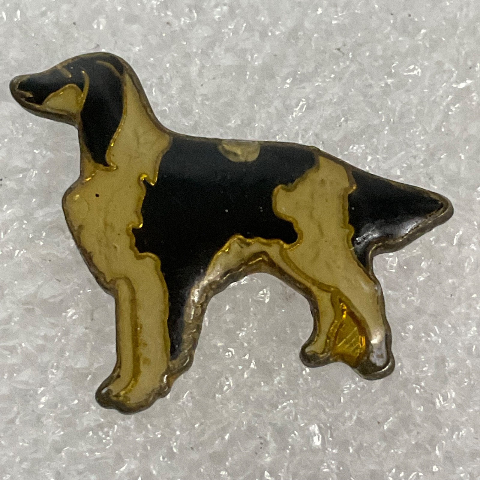 Vintage English Setter Dog Pin Black Gold Enamel Lapel Brooch 1in 1.08g - Image 1
