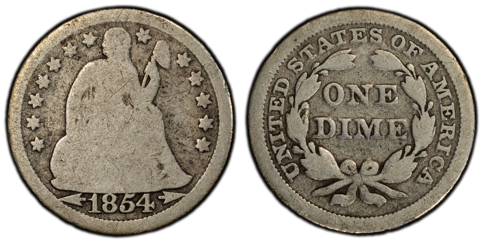 1854 10C Liberty Seated Dime PCGS G04 Gold Shield Cert#53505441 - Image 2