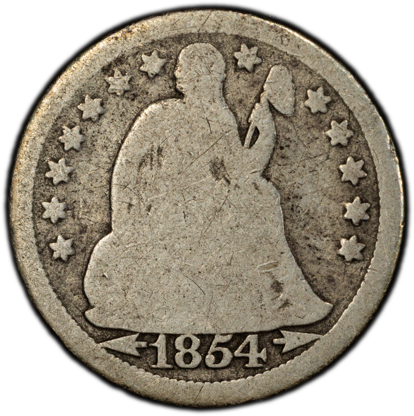 1854 10C Liberty Seated Dime PCGS G04 Gold Shield Cert#53505441 - Image 4