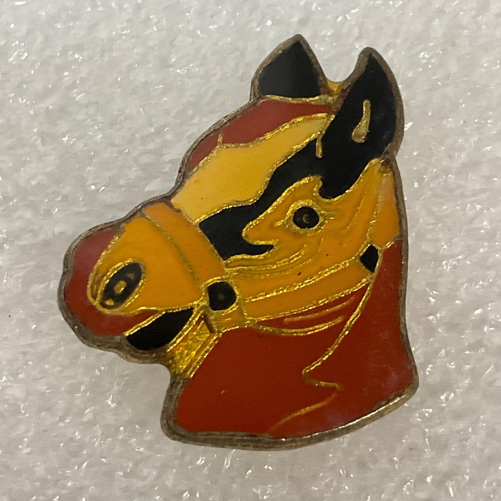 Vintage Horse Head Pin Red Yellow Enamel Lapel Badge 1in Equestrian Collectible - Image 1