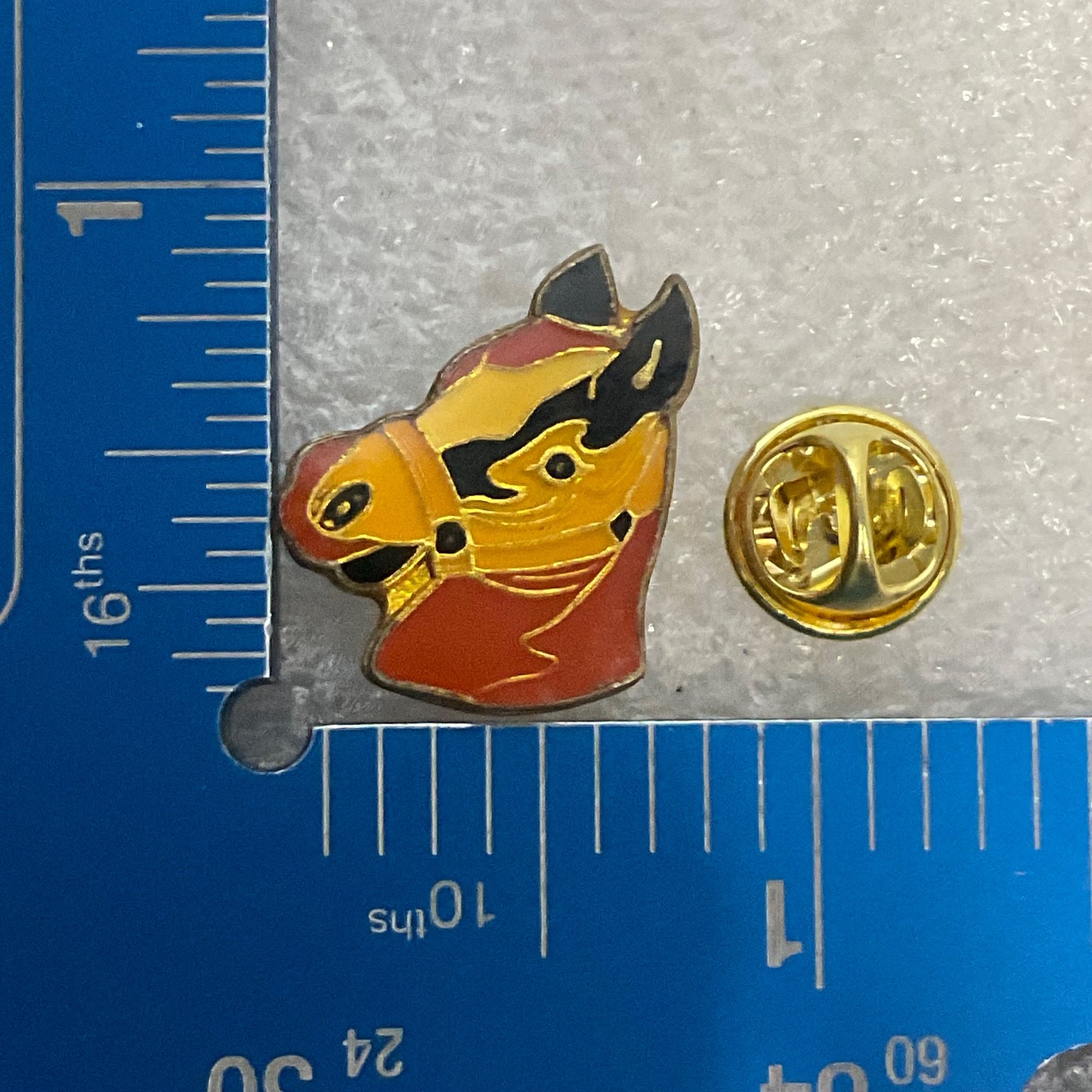 Vintage Horse Head Pin Red Yellow Enamel Lapel Badge 1in Equestrian Collectible - Image 3