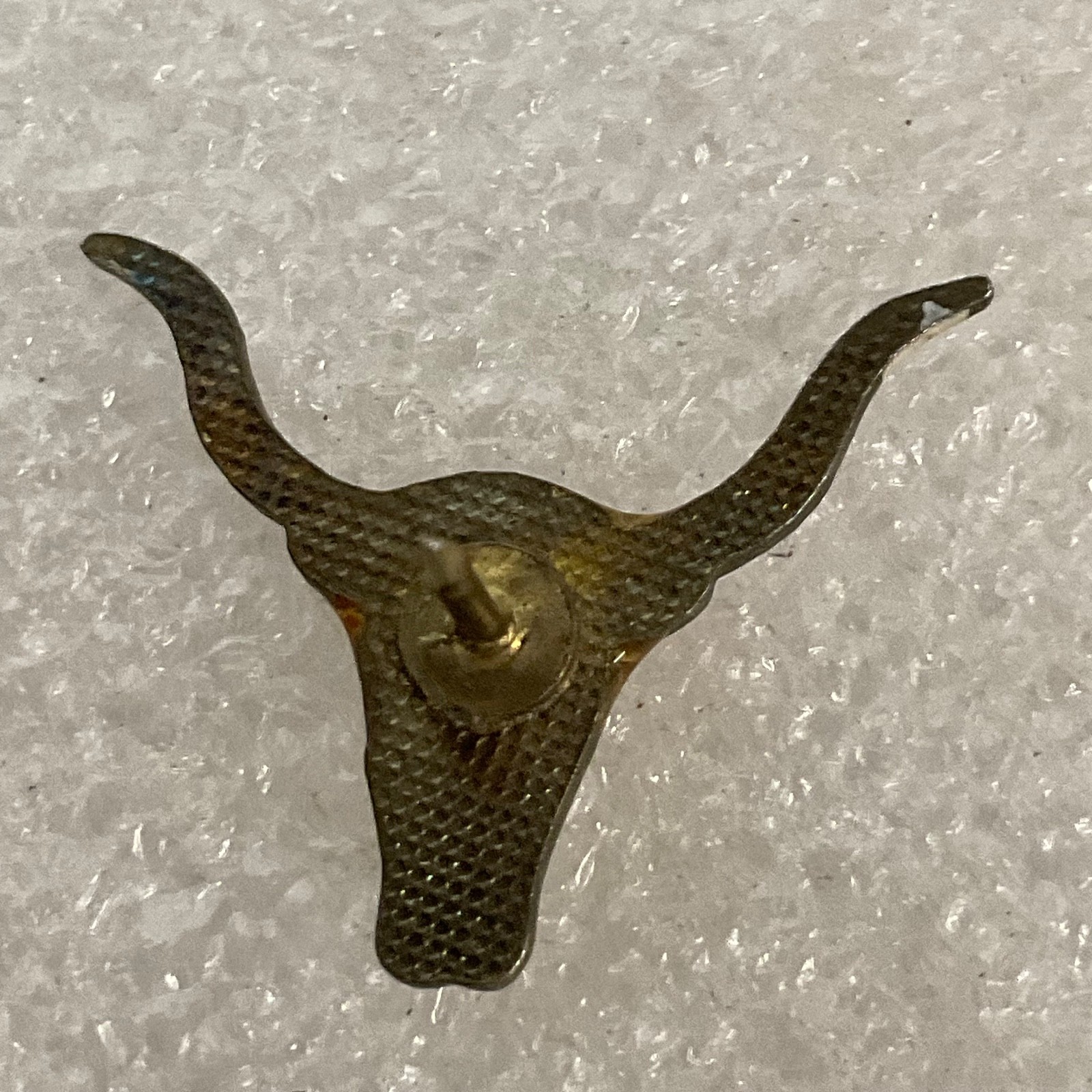 Vintage Longhorn Bull Head Pin Gold Tone Brown Enamel Lapel Tie Tack 0.75in West - Image 2