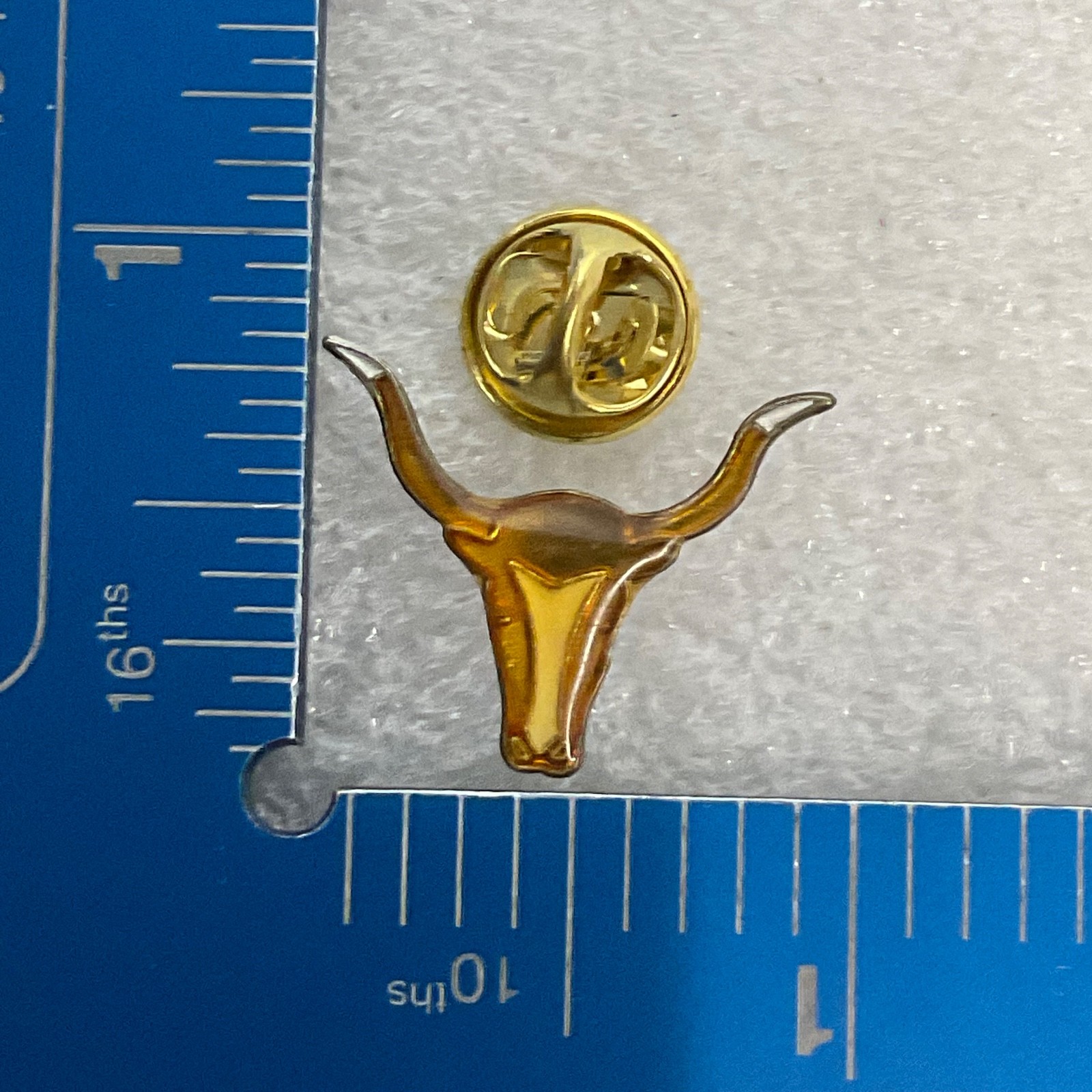 Vintage Longhorn Bull Head Pin Gold Tone Brown Enamel Lapel Tie Tack 0.75in West - Image 3