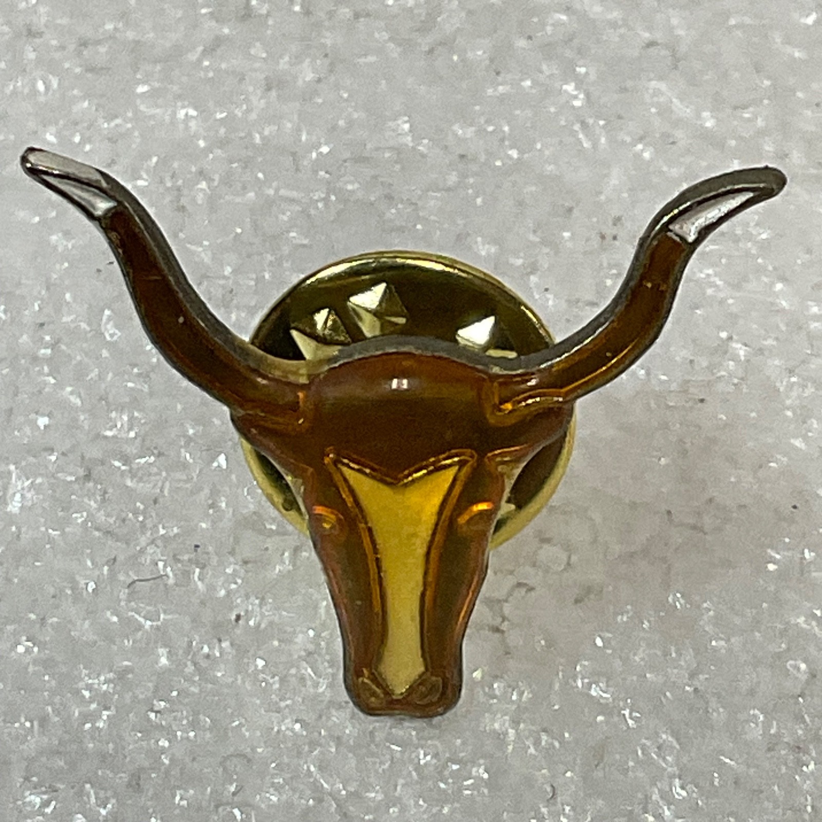 Vintage Longhorn Bull Head Pin Gold Tone Brown Enamel Lapel Tie Tack 0.75in West - Image 5