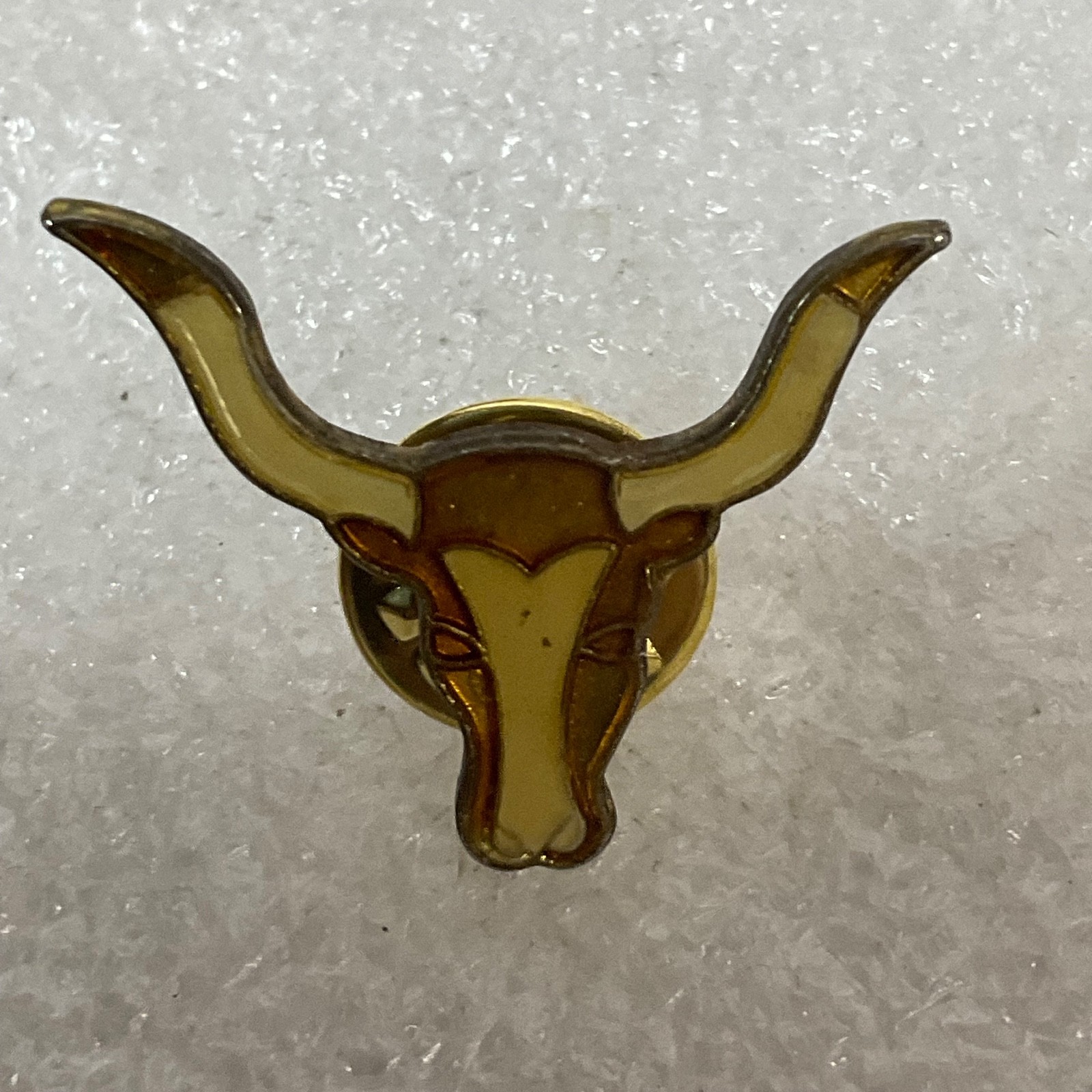 Vintage Longhorn Bull Head Pin Gold Tone Enamel 1in Western Lapel Tie Tack 9.25g - Image 4