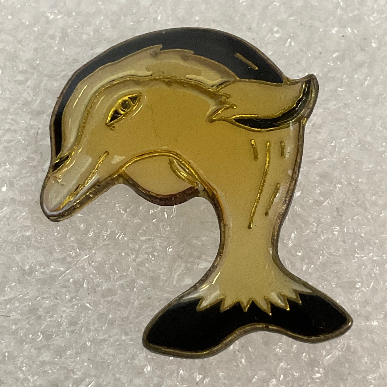 Vintage Dolphin Enamel Pin Gold Tone Black Accent 1in Lapel Brooch Animal - Image 1